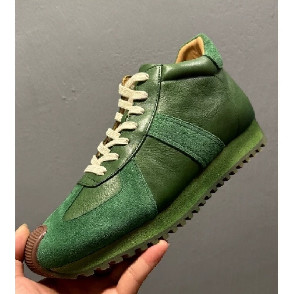 Men'S Shoes Green And White - حذاء رياضي عالي الرقبة من الجلد