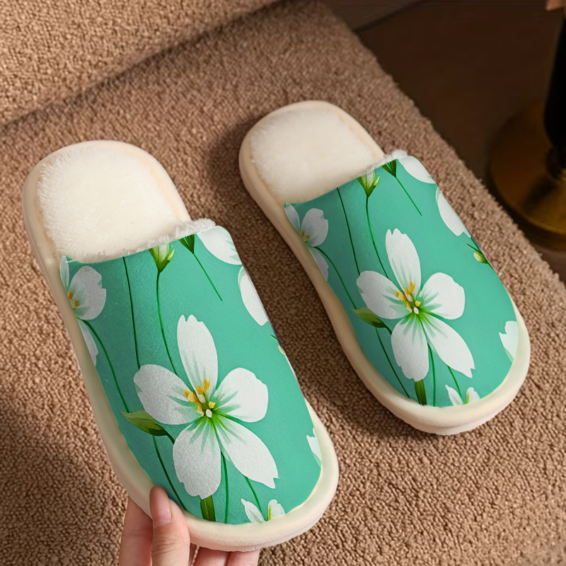 Men'S Shoes Green And White - نعال فاخرة من الفرو الأبيض والأخضر